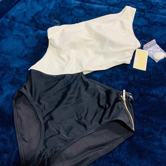 Michael Kors One Shoulder Swimsuit Black & White - Picture 5 of 6